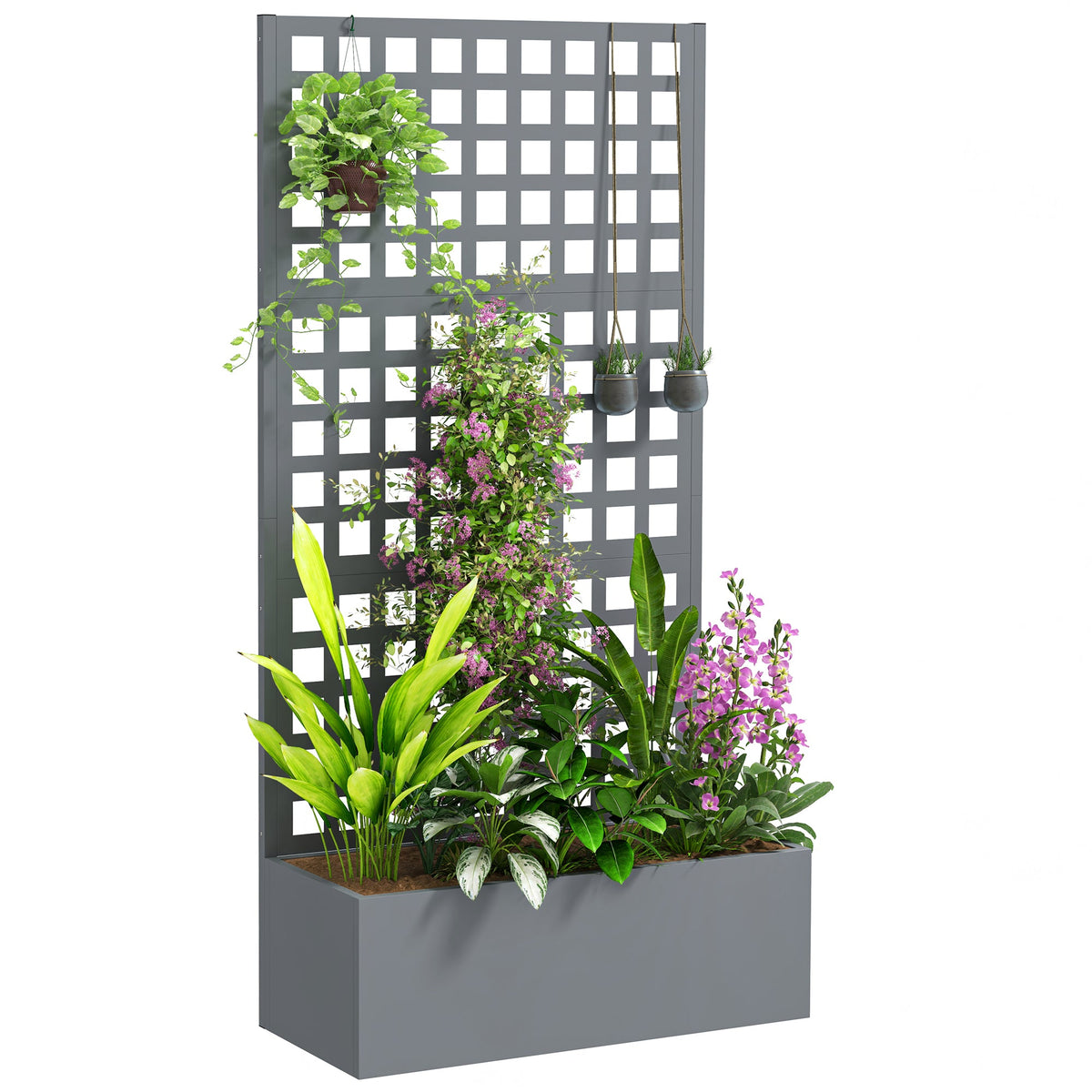 Galvanized Raised Garden Bed with Trellis, 35" x 16" x 70", Gray — product view 1