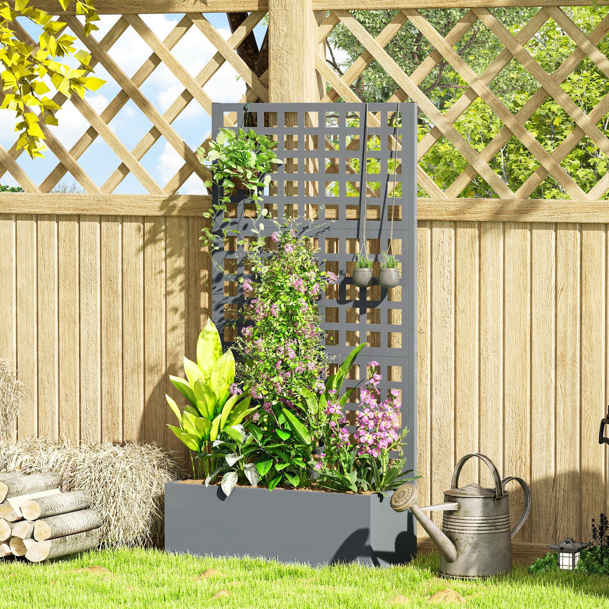 Galvanized Raised Garden Bed with Trellis, 35" x 16" x 70", Gray — product view 4