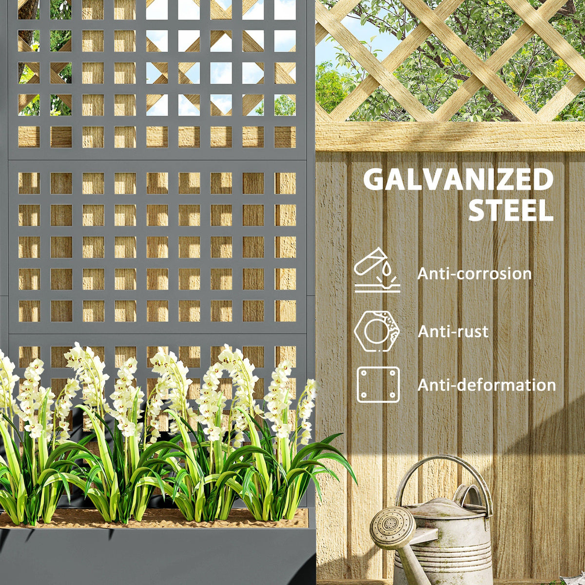 Galvanized Raised Garden Bed with Trellis, 35" x 16" x 70", Gray — product view 6