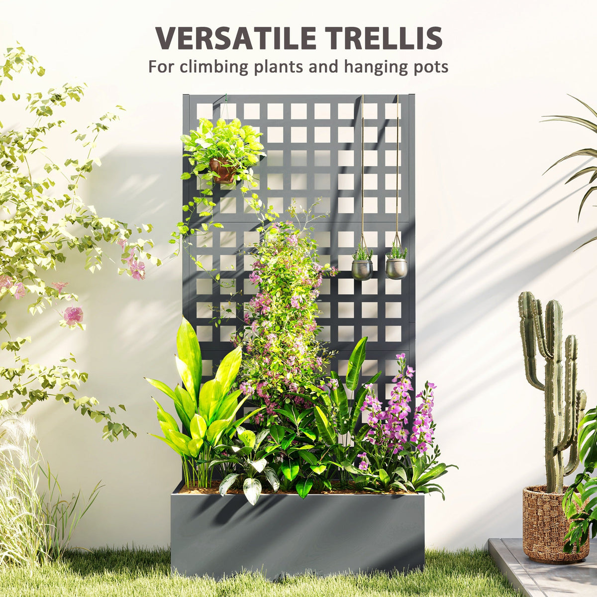 Galvanized Raised Garden Bed with Trellis, 35" x 16" x 70", Gray — product view 7