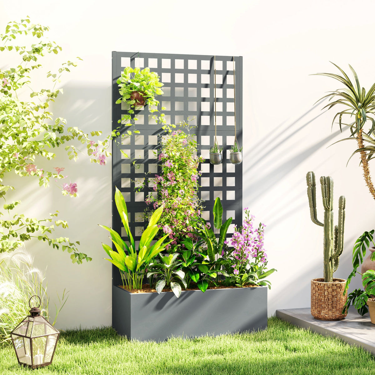 Galvanized Raised Garden Bed with Trellis, 35" x 16" x 70", Gray — product view 3