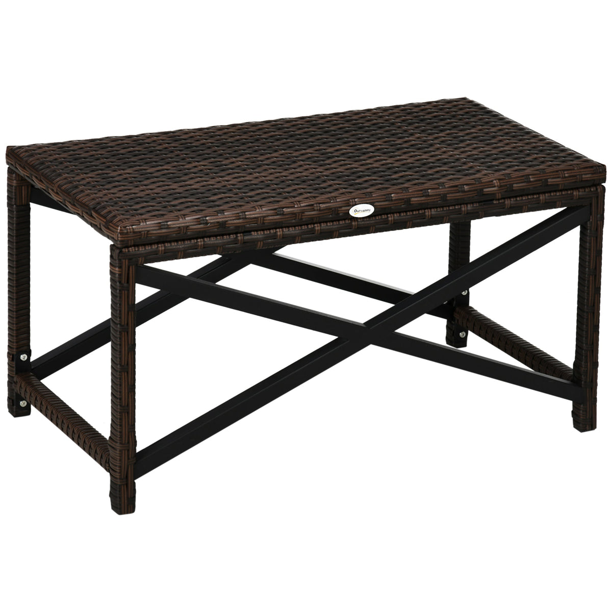 Outdoor PE Rattan Side Table with Plastic Board for Patio, Balcony, Mixed Brown — product view 2
