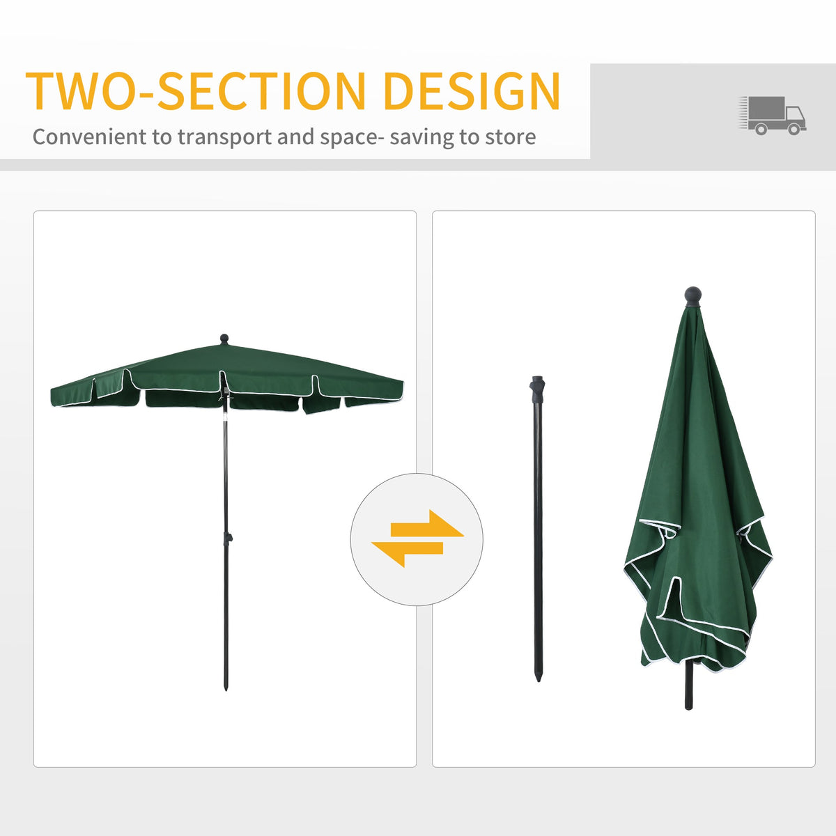 6.5 x 4ft Rectangle Patio Umbrella with Aluminum Pole and Tilt, Green — product view 7