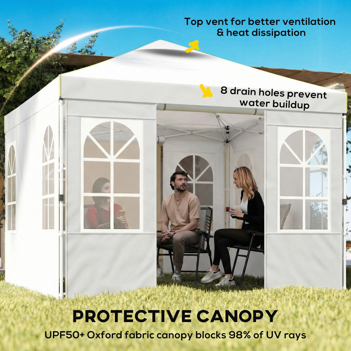 9.6' x 9.6' Pop Up Canopy Tent with Sidewalls, White — product view 6