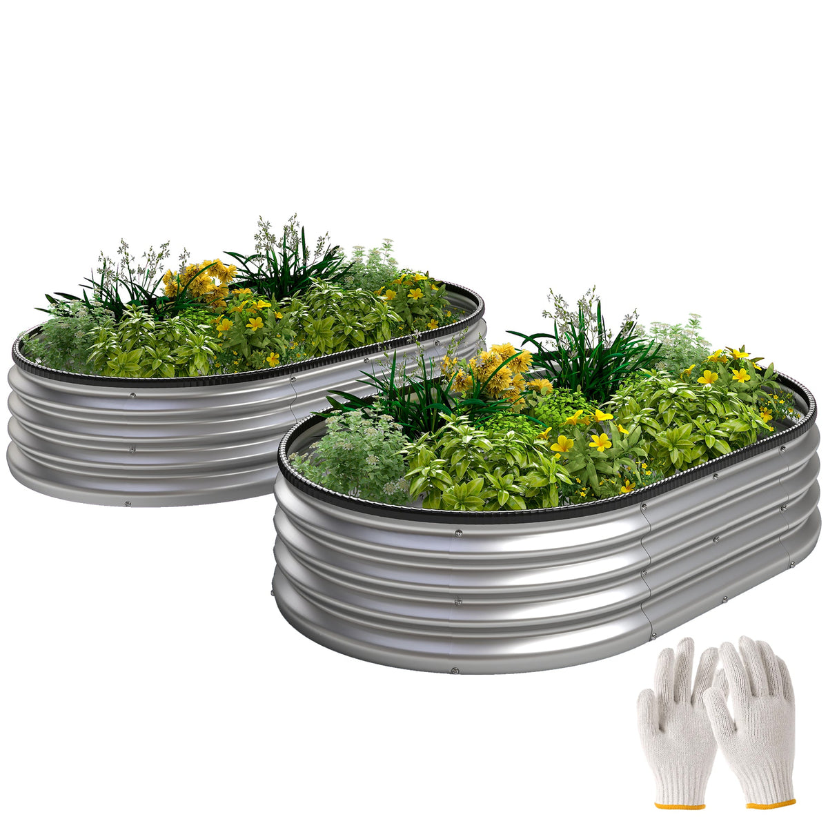 2pcs 5 x 3 x 1 ft Galvanized Raised Garden Beds, Silver — product view 1