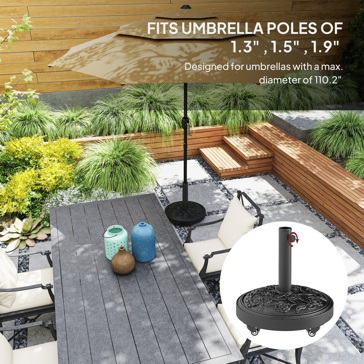 46 lbs Round Patio Umbrella Base with Wheels, Black — product view 6
