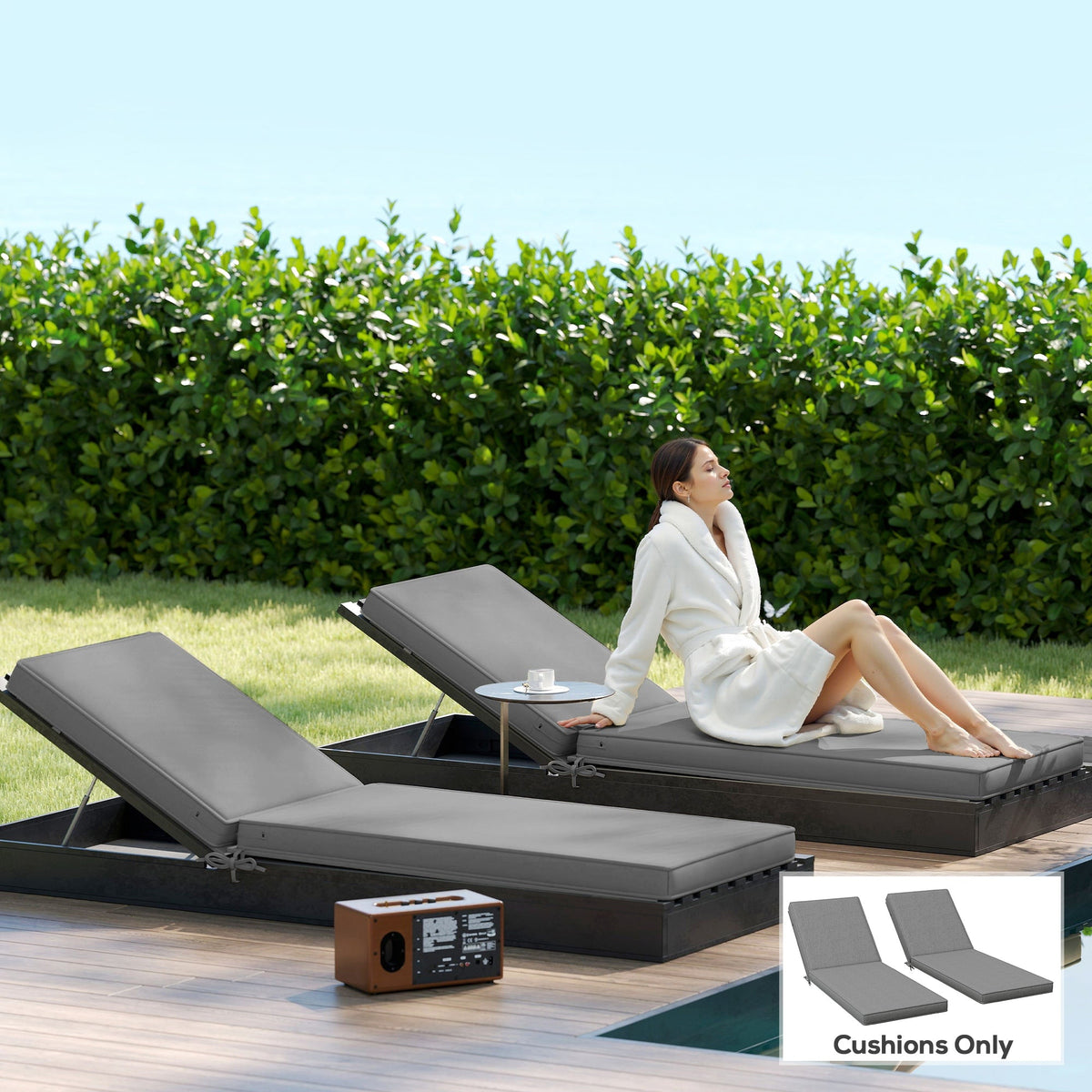 2-Piece Chaise Lounge Cushions, 72" x 21" x 3", Gray — product view 3