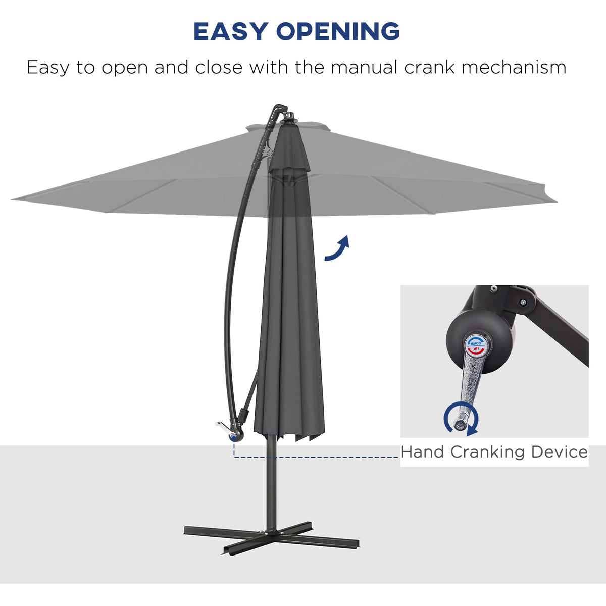 10' Deluxe Patio Umbrella with Crank and Cross Base, Grey — product view 6