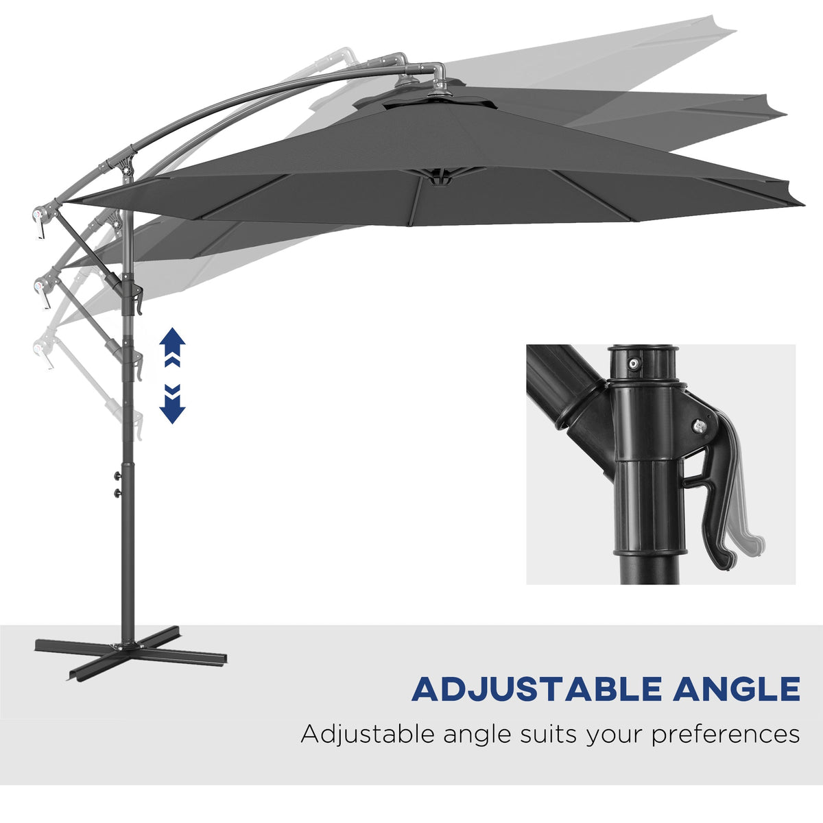 10' Deluxe Patio Umbrella with Crank and Cross Base, Grey — product view 7