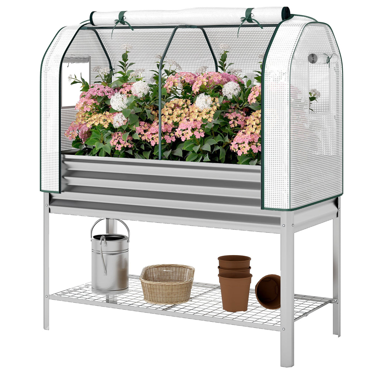 Galvanized Raised Garden Bed with Greenhouse Cover, Silver — product view 2