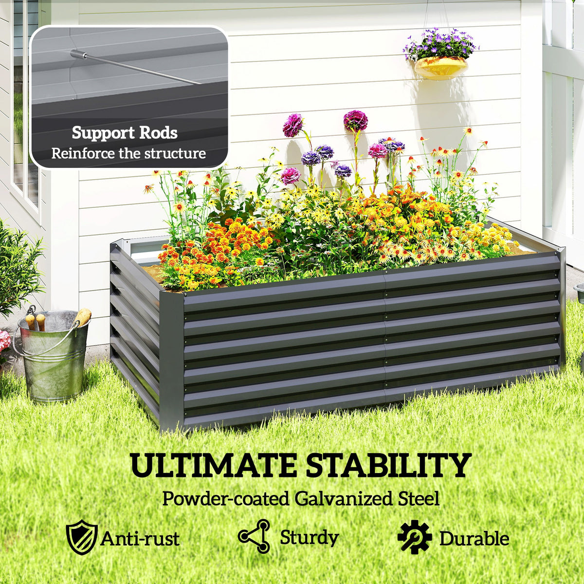 6' x 3' x 2' Galvanized Raised Garden Bed for Vegetables, Dark Grey — product view 7
