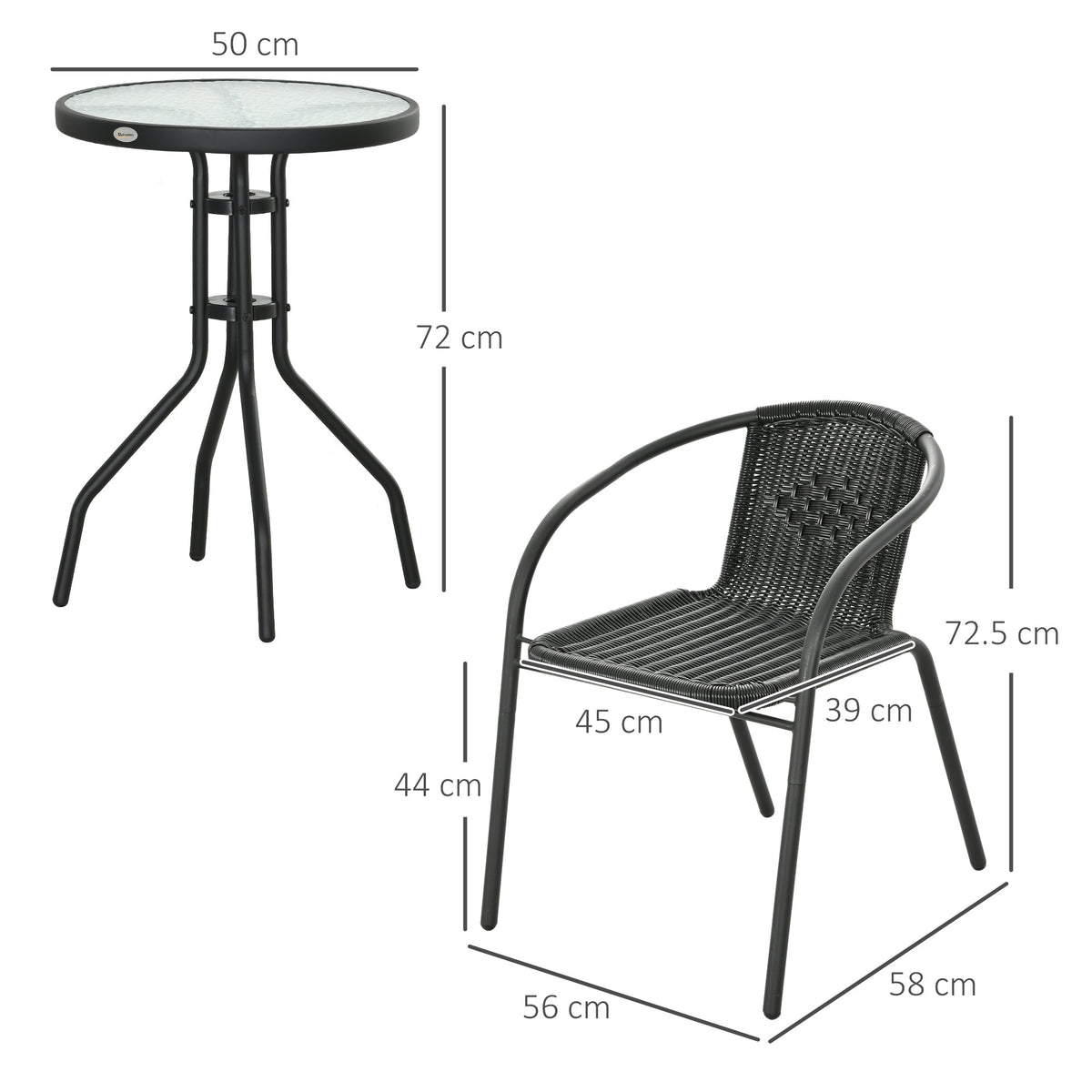 3 Piece Rattan Bistro Set with Coffee Table & Stackable Chairs, Black — product view 5