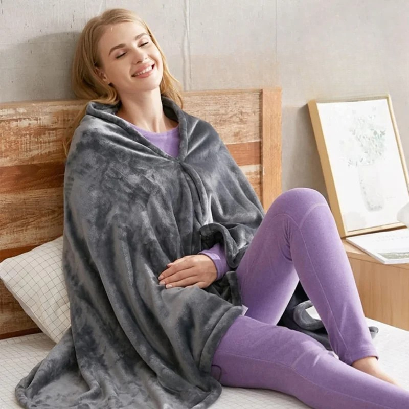 LoungeYard | Soft Coral Velvet Portable Heated Shawl — product view 1