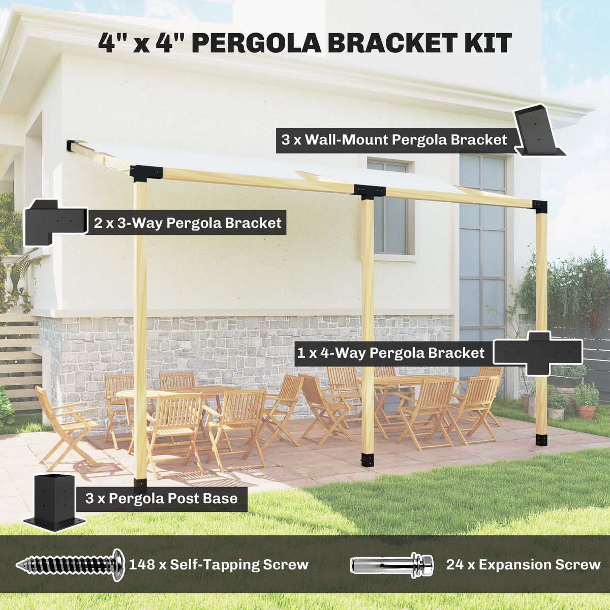 9 PCS Pergola Bracket Kit for 4" x 4" Lumber, Black — product view 6