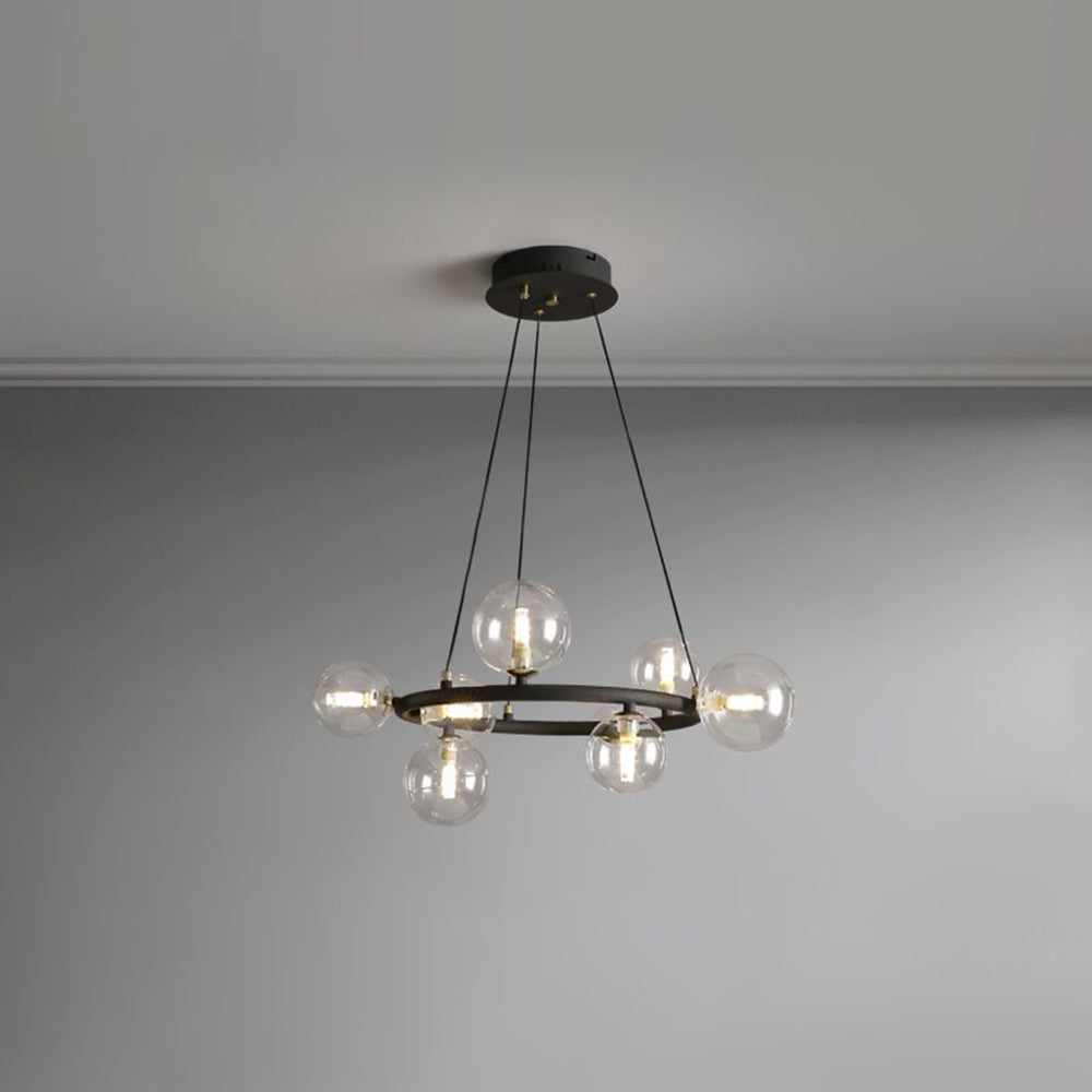 Valentina Modern Glass Globe Ring Chandelier, Gold/Black — product view 2