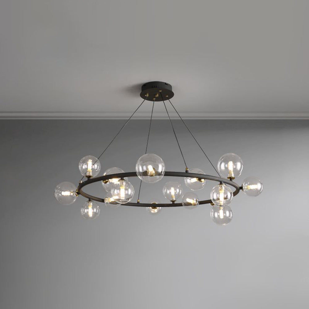 Valentina Modern Glass Globe Ring Chandelier, Gold/Black — product view 6
