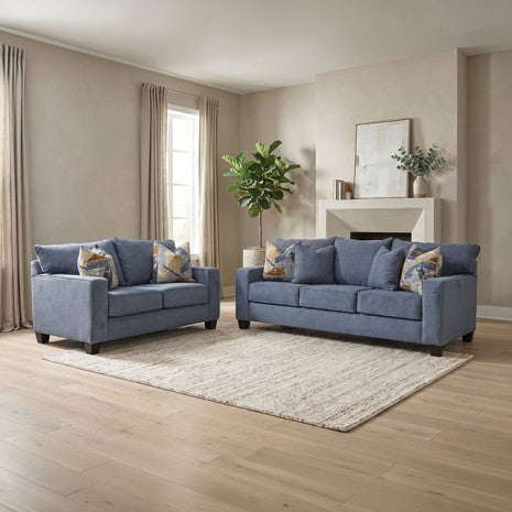 Thame Denim Blue Fabric Sofa and Love Seat Set – SM6099-2PC — product view 1