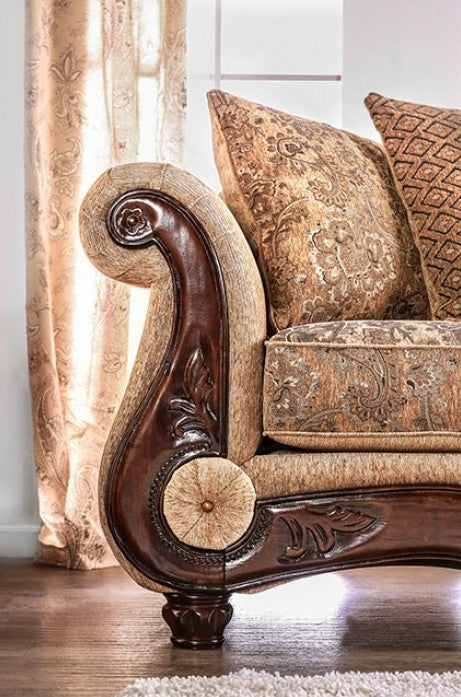 Gold & Bronze Chenille Traditional Sofa & Loveseat Set with Wood Trim – SM6407 — product view 4