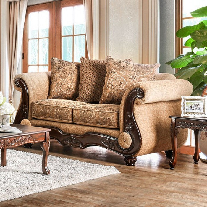 Gold & Bronze Chenille Traditional Sofa & Loveseat Set with Wood Trim – SM6407 — product view 3