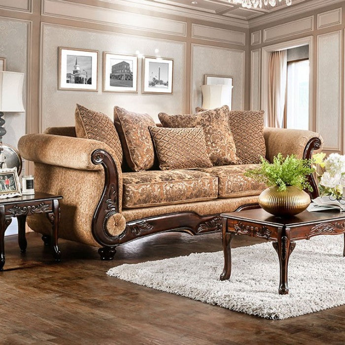 Gold & Bronze Chenille Traditional Sofa & Loveseat Set with Wood Trim – SM6407 — product view 2