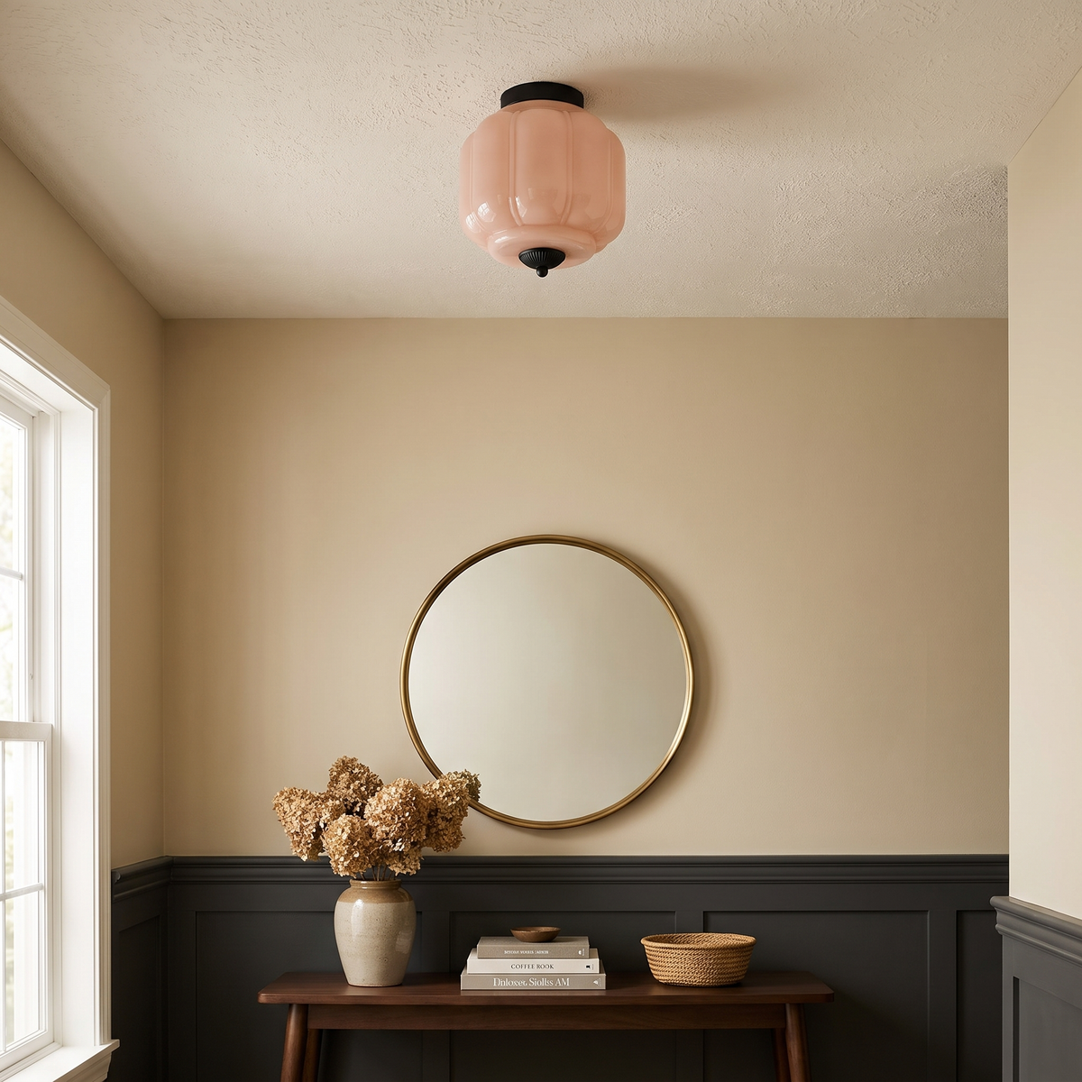 Scalloped Milk Glass Flush Mount Ceiling Light — product view 1
