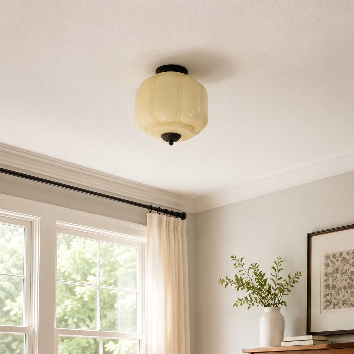 Scalloped Milk Glass Flush Mount Ceiling Light — product view 3