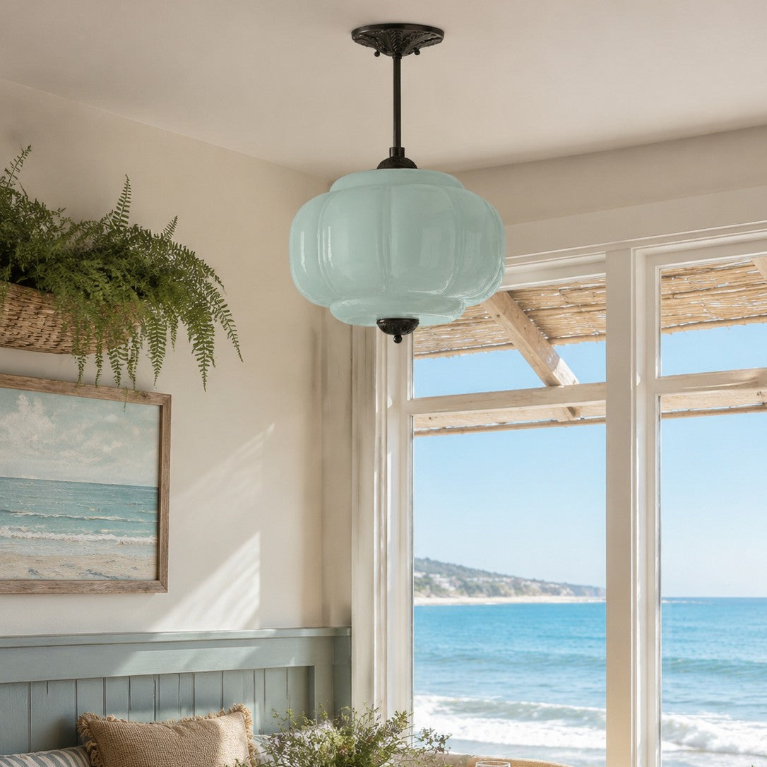 Scallop Milk Glass Pumpkin Pendant, Semi-Flush — product view 3