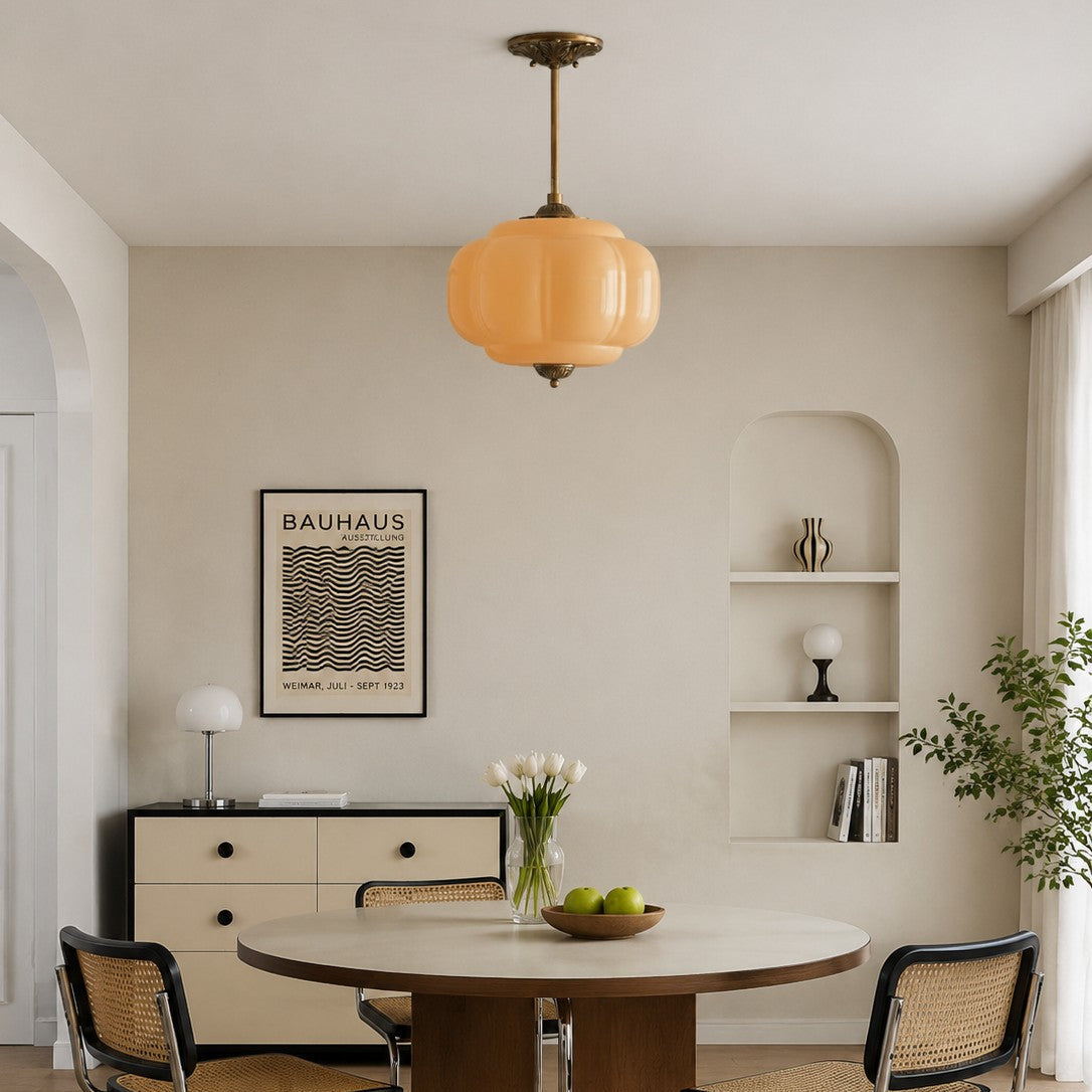 Scallop Milk Glass Pumpkin Pendant, Semi-Flush — product view 6