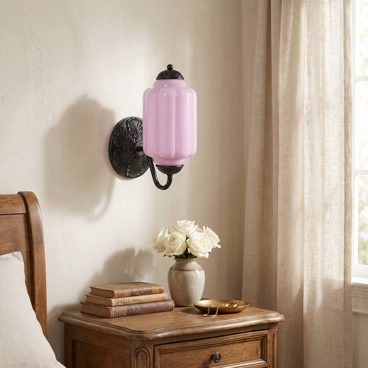 Scalloped Milk Glass Wall Sconce, Hardwired — product view 1