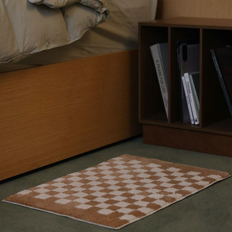 LoungeYard | Soft, fluffy bathroom rug with check pattern — product view 6