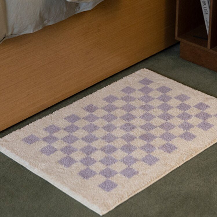 LoungeYard | Soft, fluffy bathroom rug with check pattern — product view 7