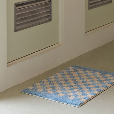 LoungeYard | Soft, fluffy bathroom rug with check pattern — product view 2