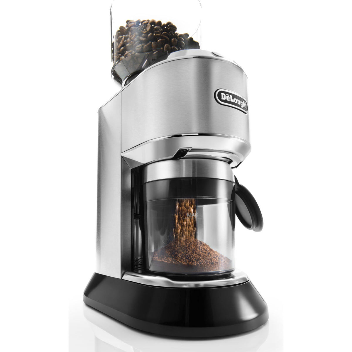 Dedica Conical Burr Grinder with Portafilter Attachment, 6.9 x 11.2 x 18.1 inches, Silver — product view 1
