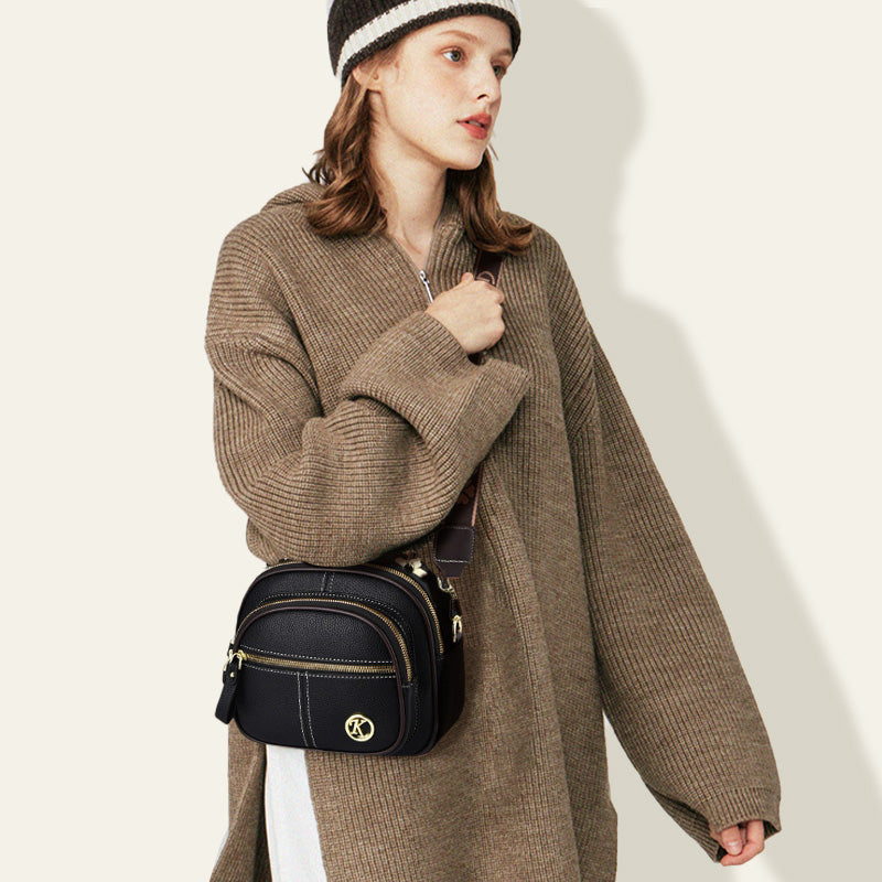 LoungeYard | Classic multi-room adjustable wide strap PU leather crossbody bag — product view 5