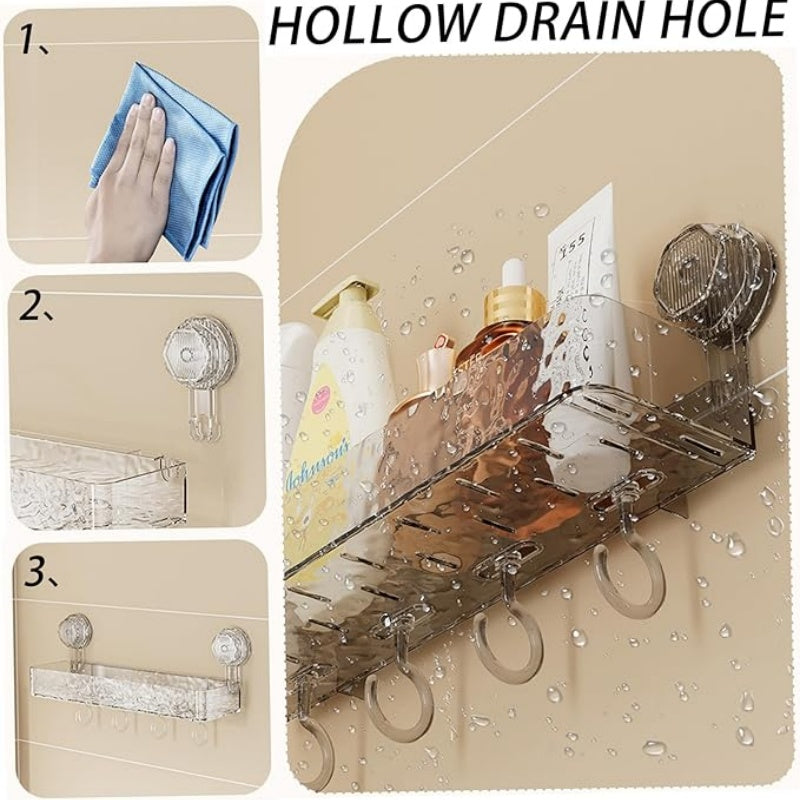 LoungeYard | Wall-mounted detachable suction cup shelf with hooks — product view 4
