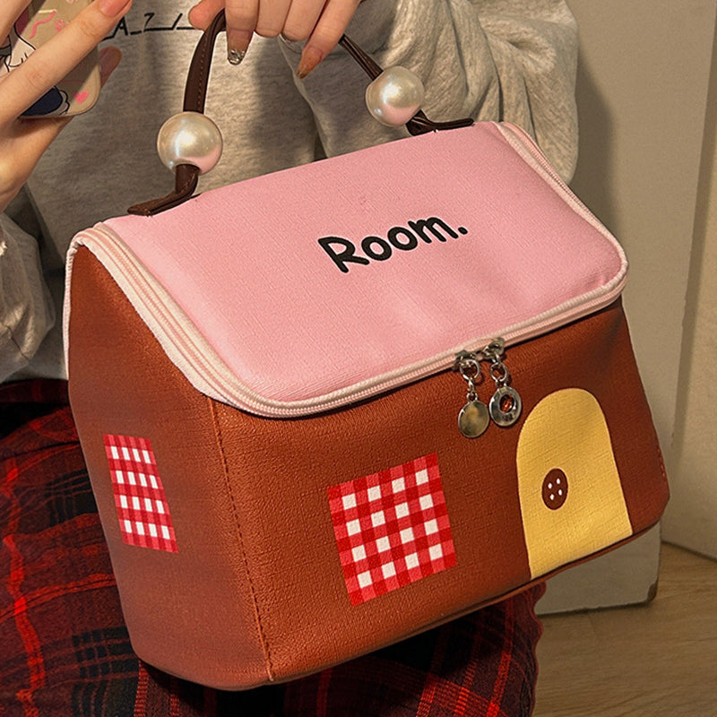 LoungeYard | Color block colored, house-shaped handheld cosmetic bag with large capacity — product view 2