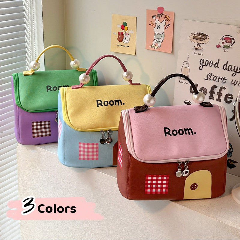 LoungeYard | Color block colored, house-shaped handheld cosmetic bag with large capacity — product view 6