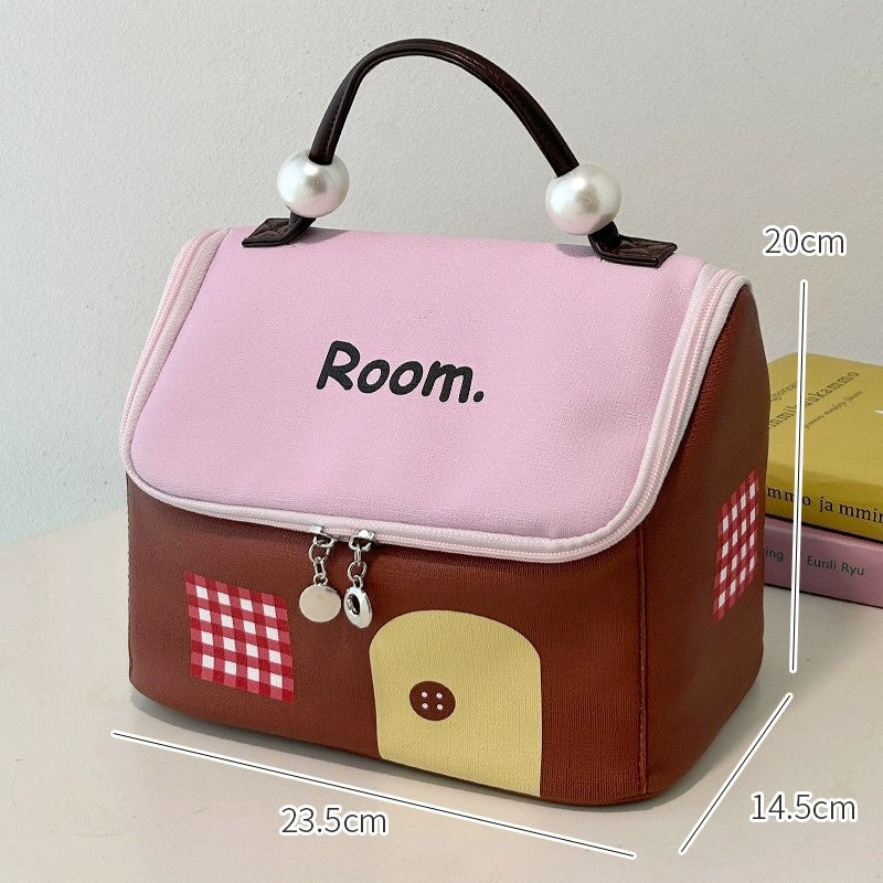 LoungeYard | Color block colored, house-shaped handheld cosmetic bag with large capacity — product view 1