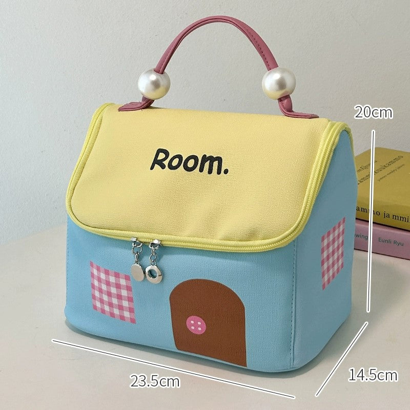LoungeYard | Color block colored, house-shaped handheld cosmetic bag with large capacity — product view 7