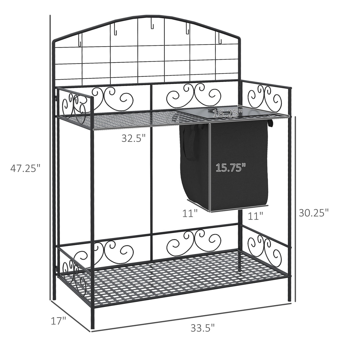Folding Potting Bench Table with Storage Shelf, Flourishes — product view 5