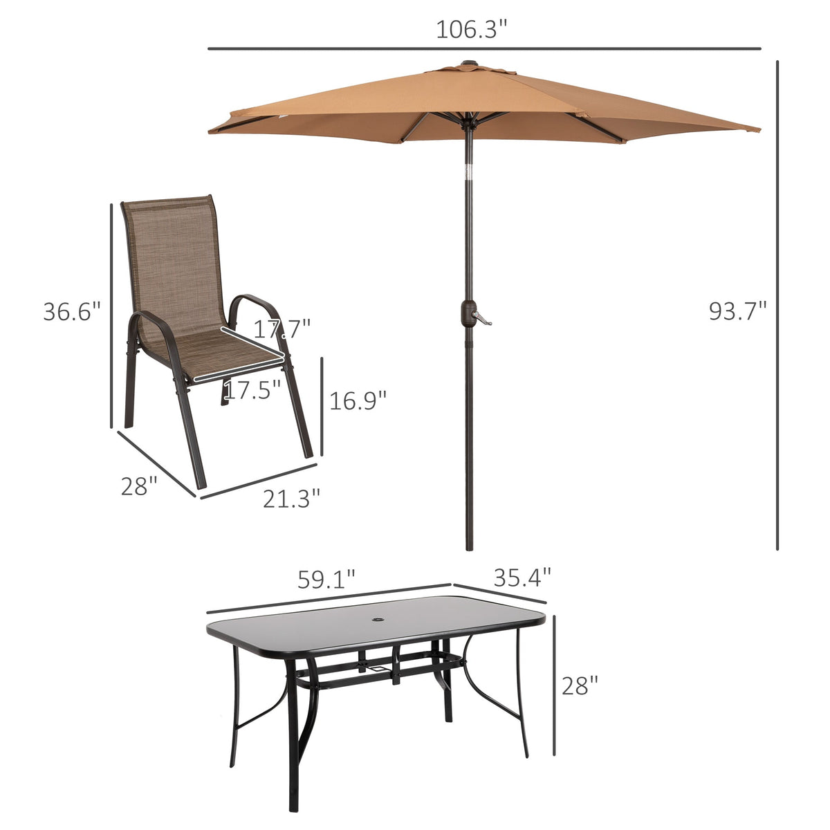8-Piece Patio Dining Set with 9 Ft Table Umbrella, Mixed Brown — product view 5