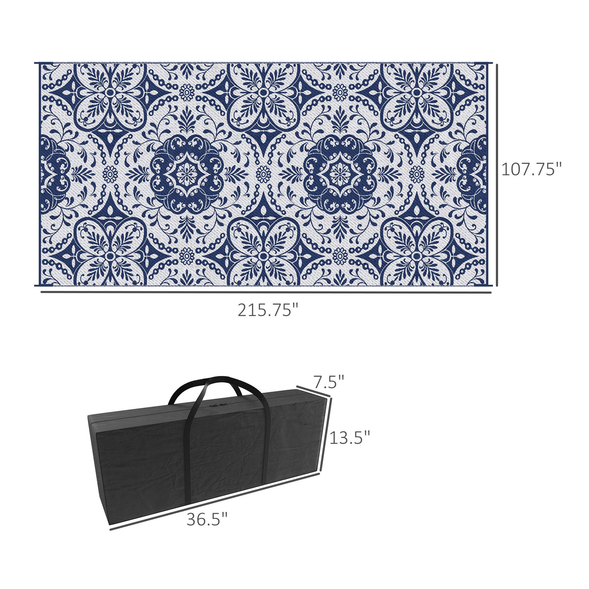 9' x 18' Reversible Outdoor Rug, Blue & White Floral — product view 5