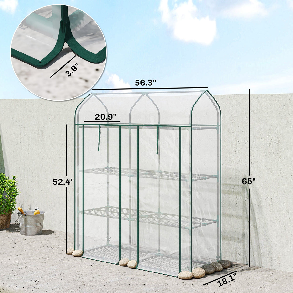 3-Tier Mini Greenhouse, 56.3" x 18.1" x 65", Clear — product view 5