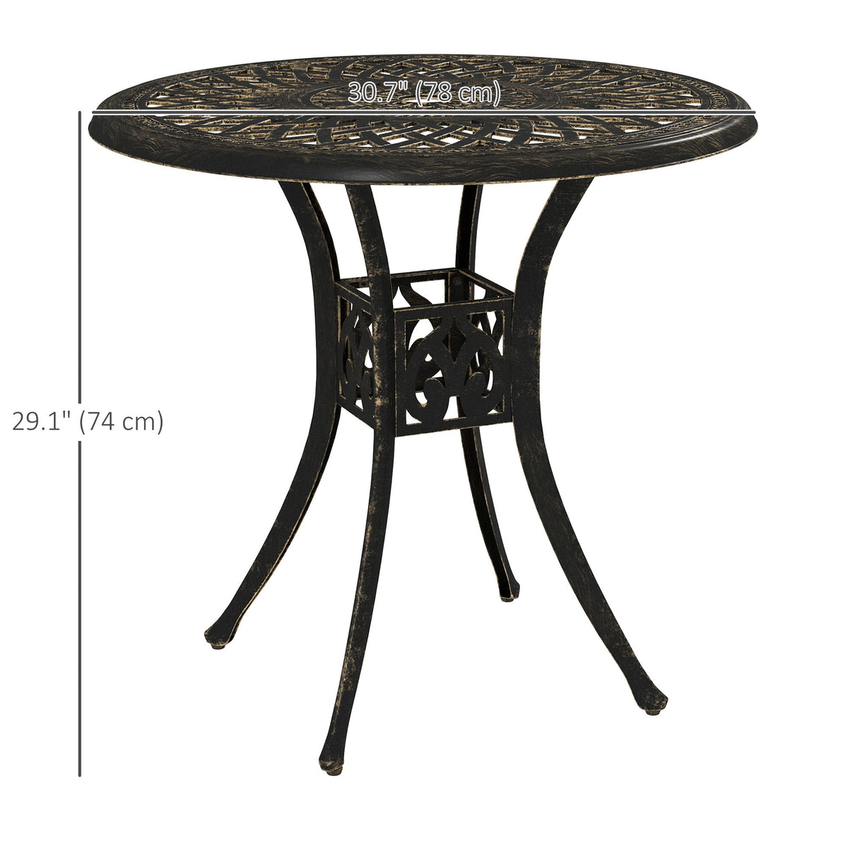 30-inch Round Patio Dining Table with Umbrella Hole Cast Aluminium Outdoor Bistro Table Only, Brown — product view 5