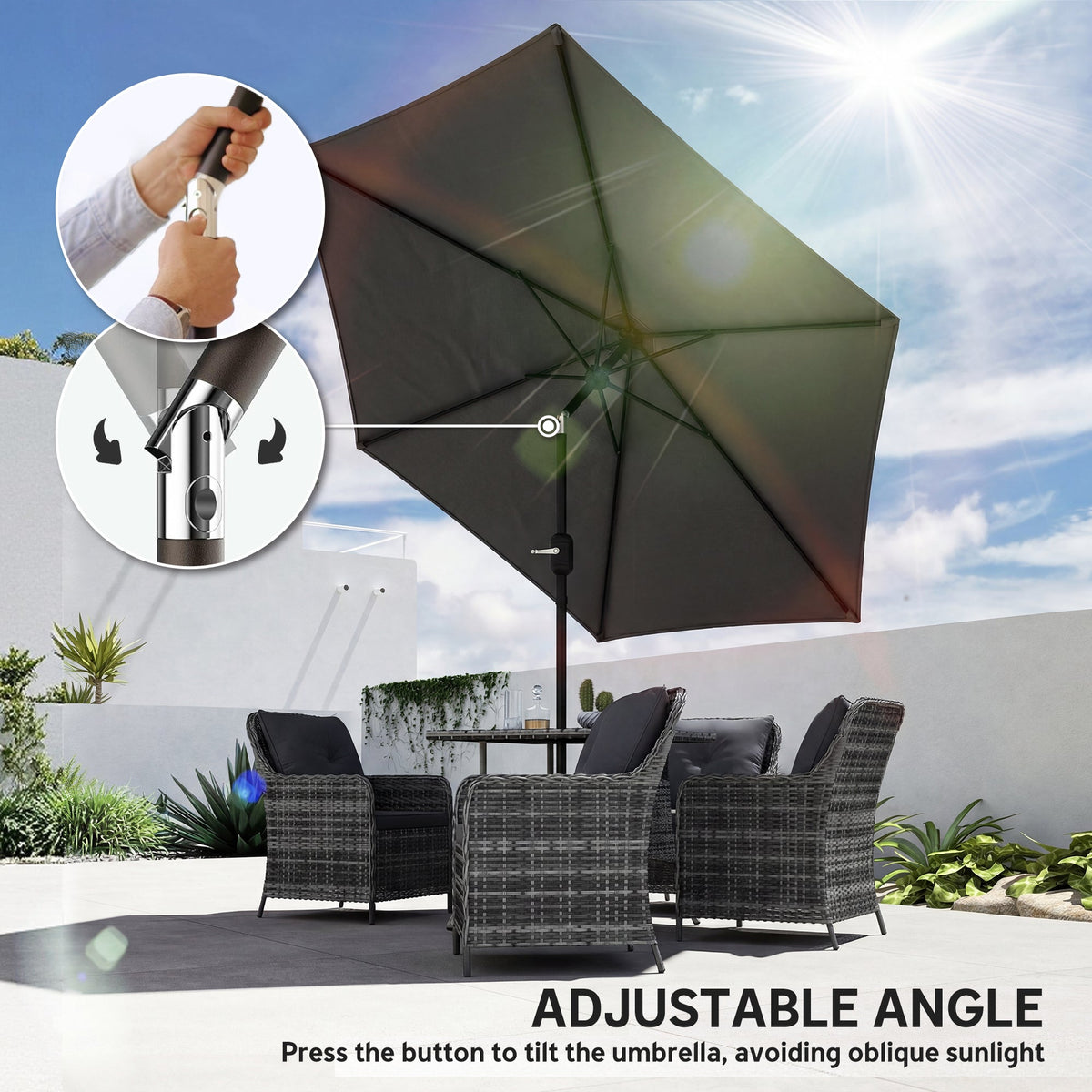 2.6 m Garden Parasol with Tilt, Crank, Vent & Aluminium Pole, Black — product view 7