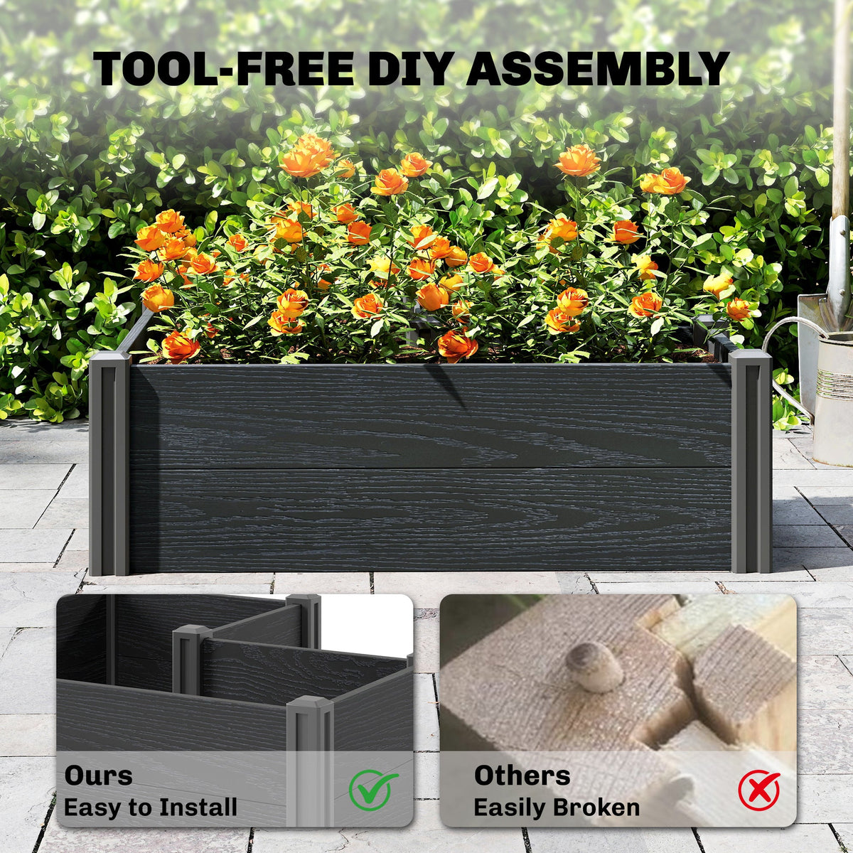 3 x 3 x 1ft Vinyl Raised Garden Bed with Open Bottom, Grey Wood Effect — product view 6