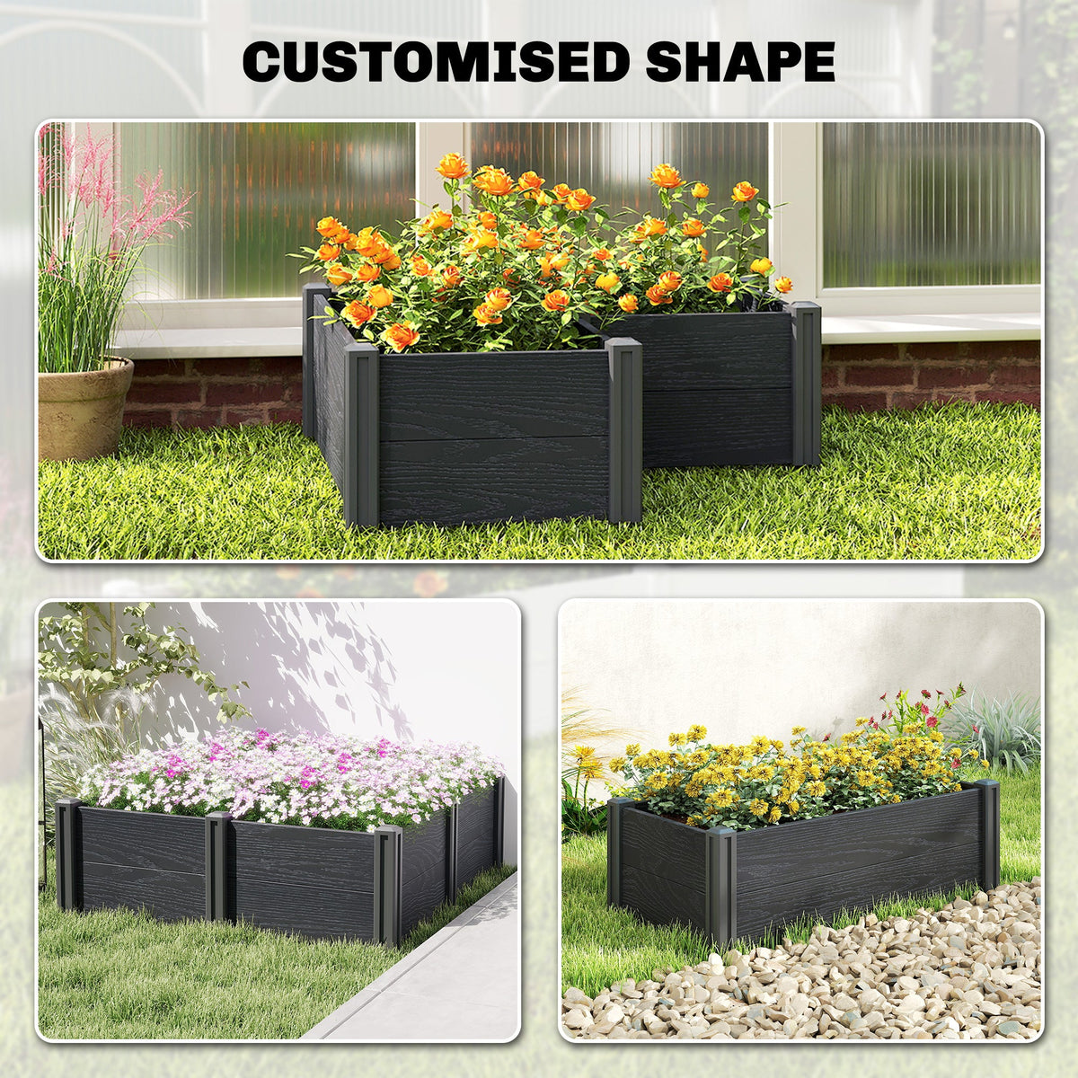 3 x 3 x 1ft Vinyl Raised Garden Bed with Open Bottom, Grey Wood Effect — product view 7