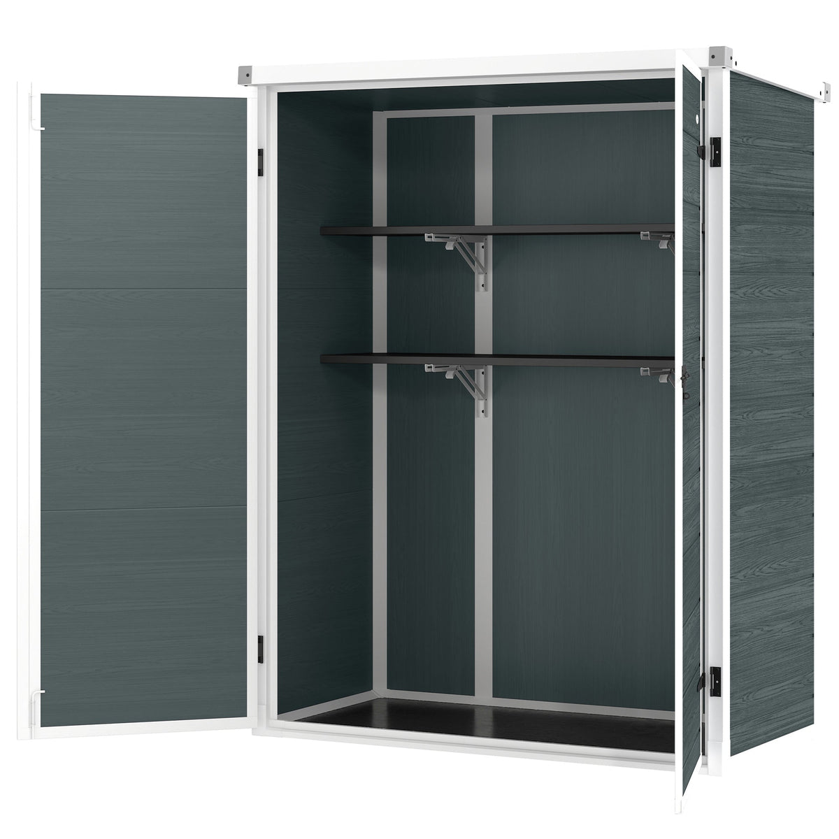 4.4' x 2.3' Plastic Garden Shed with Shelves and Floor, Distressed Grey — product view 2