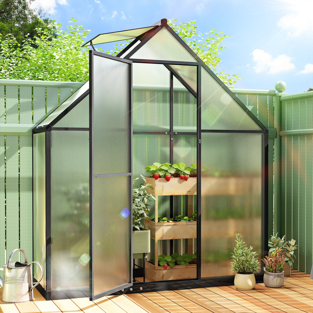5.5 x 6.5ft Polycarbonate Greenhouse with Swing Door & Window, Black — product view 3