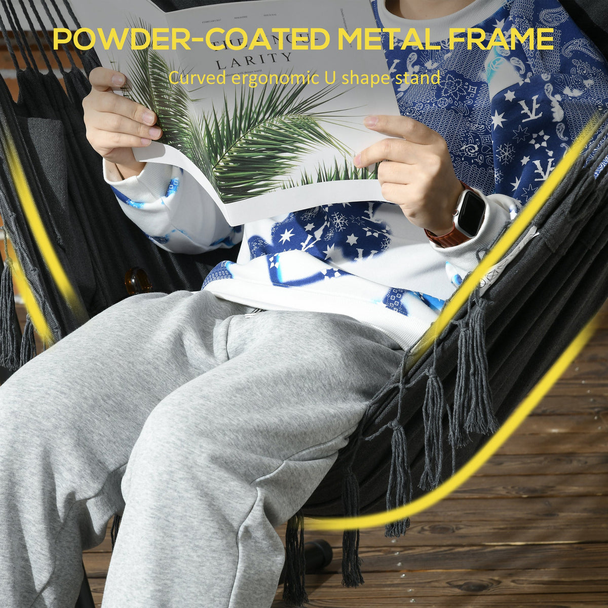 Patio Hammock Chair with Stand, Headrest and Side Pocket, Dark Grey — product view 6